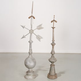 (2) French zinc architectural finial floor lamps