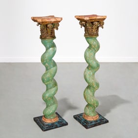 Pair Baroque style Solomonic column pedestals