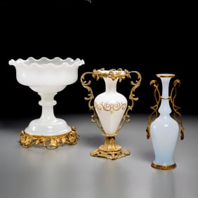 French opaline gilt metal mounted glassware