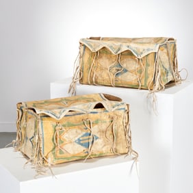 (2) Native American polychrome parfleche boxes