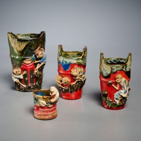 Japanese Sumida Gawa pottery group