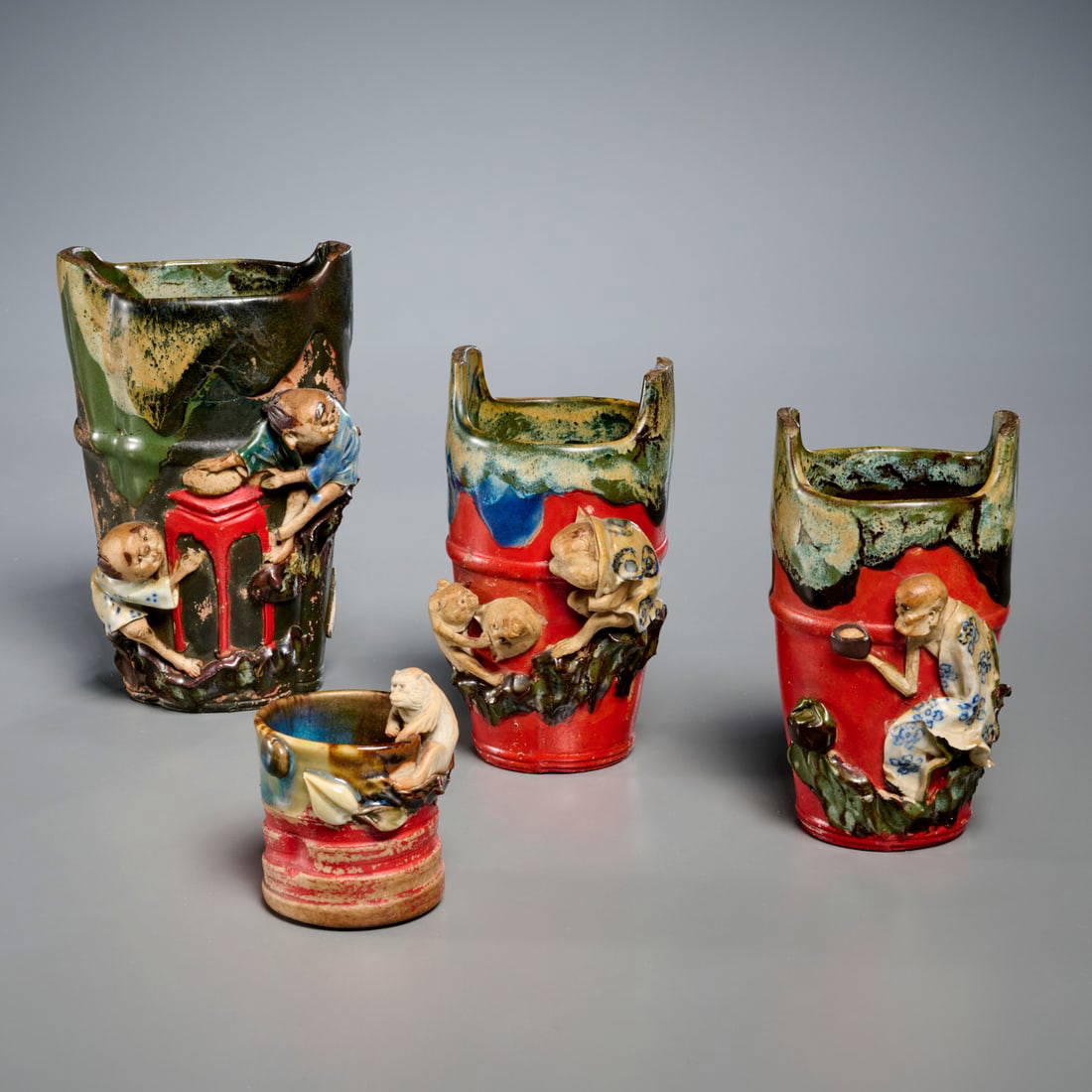 Japanese Sumida Gawa pottery group