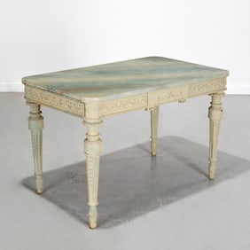 Louis XVI style green painted bureau plat