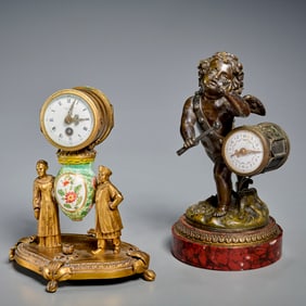 (2) Antique French figural table clocks