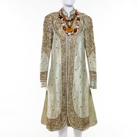 Vintage South Asian sage embellished Sherwani
