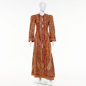 Custom paisley embroidered full length coat