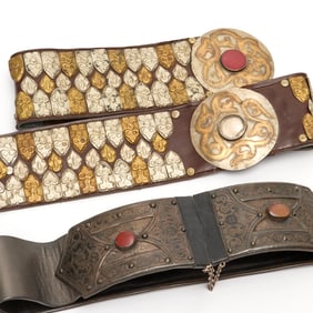 (2) Ethnographic embellished leather belts