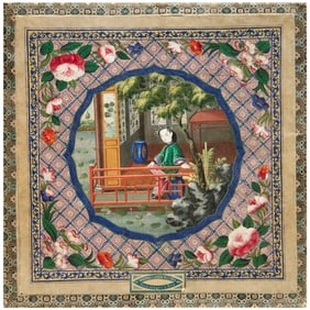Chinese Export tempera on textile, Exhibited