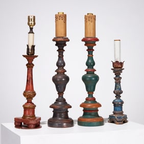 (4) Italian Baroque polychrome candlestick lamps