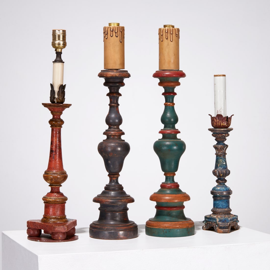 (4) Italian Baroque polychrome candlestick lamps (1 of 10)