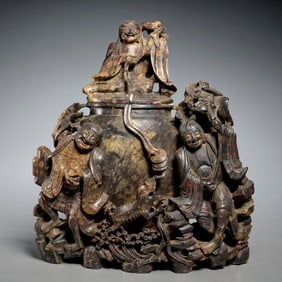 Large Chinese carved soapstone urn and cover