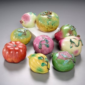 Group (9) Large Chinese ceramic altar fruits