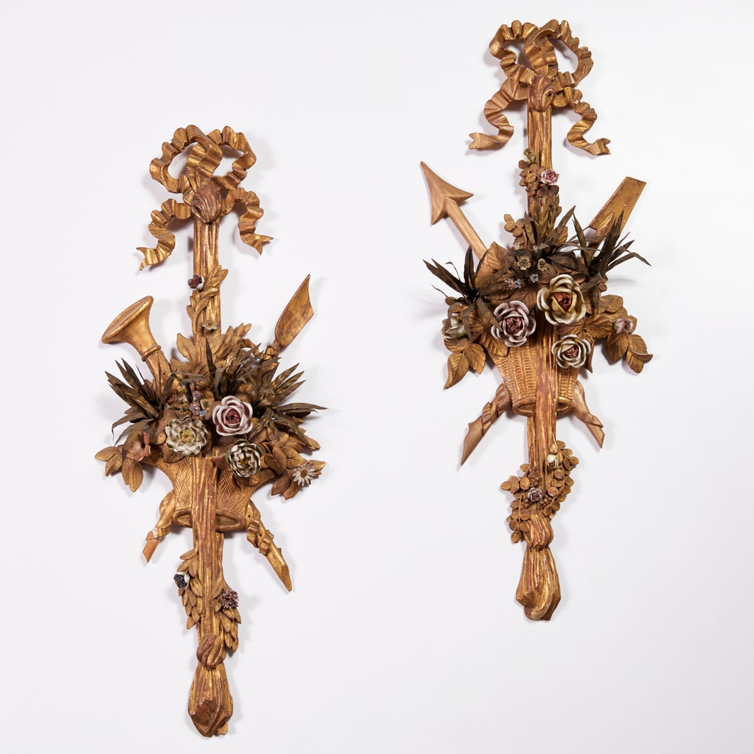 Italian giltwood, tole, porcelain trophy appliques (1 of 9)