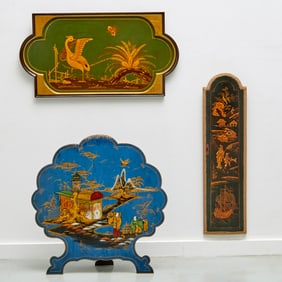 (3) Regency style japanned decorative panels