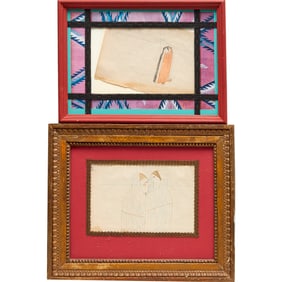 (2) Native American ledger drawings
