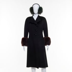 Pauline Trigere fur trimmed wool coat