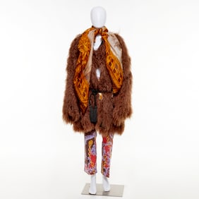 Brown curly lamb coat, Versace jeans
