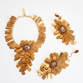 Goldtone metal and rhinestone starburst parure