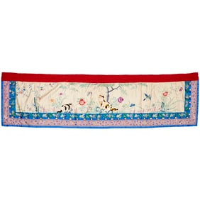 Large Chinese embroidered silk panel, Exhibited