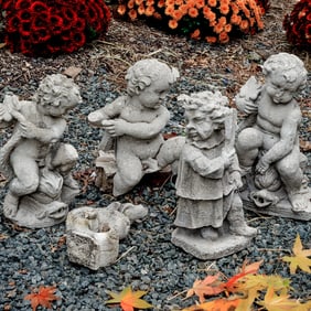 (5) Assorted cast garden statues and ornaments