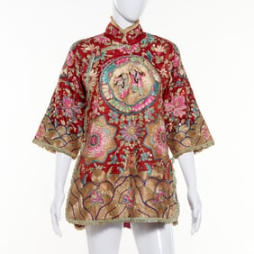 Chinese embroidered silk robe, Exhibited