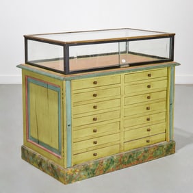 French paint decorated jewelry chest vitrine