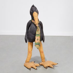 Large bespoke plush textile crow, signed