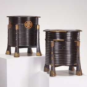 (2) Japanese lacquer Hokai boxes, Sagarifuji mon