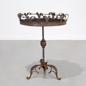 Antique Continental wrought iron pedestal table