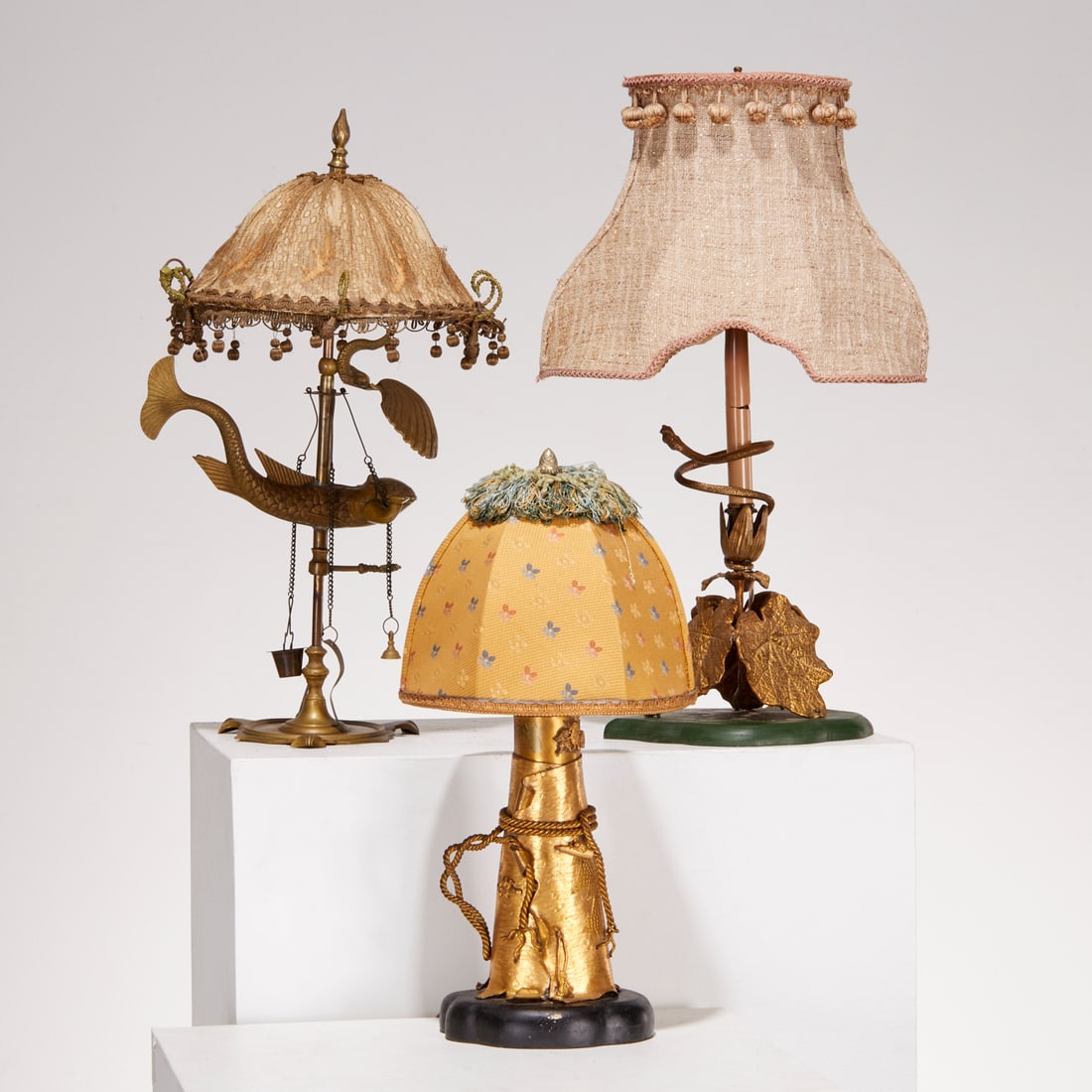 Group (3) Victorian gilt bronze and brass lamps (1 of 9)