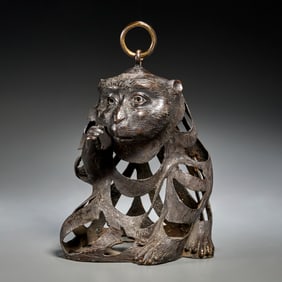 Japanese patinated bronze monkey lantern