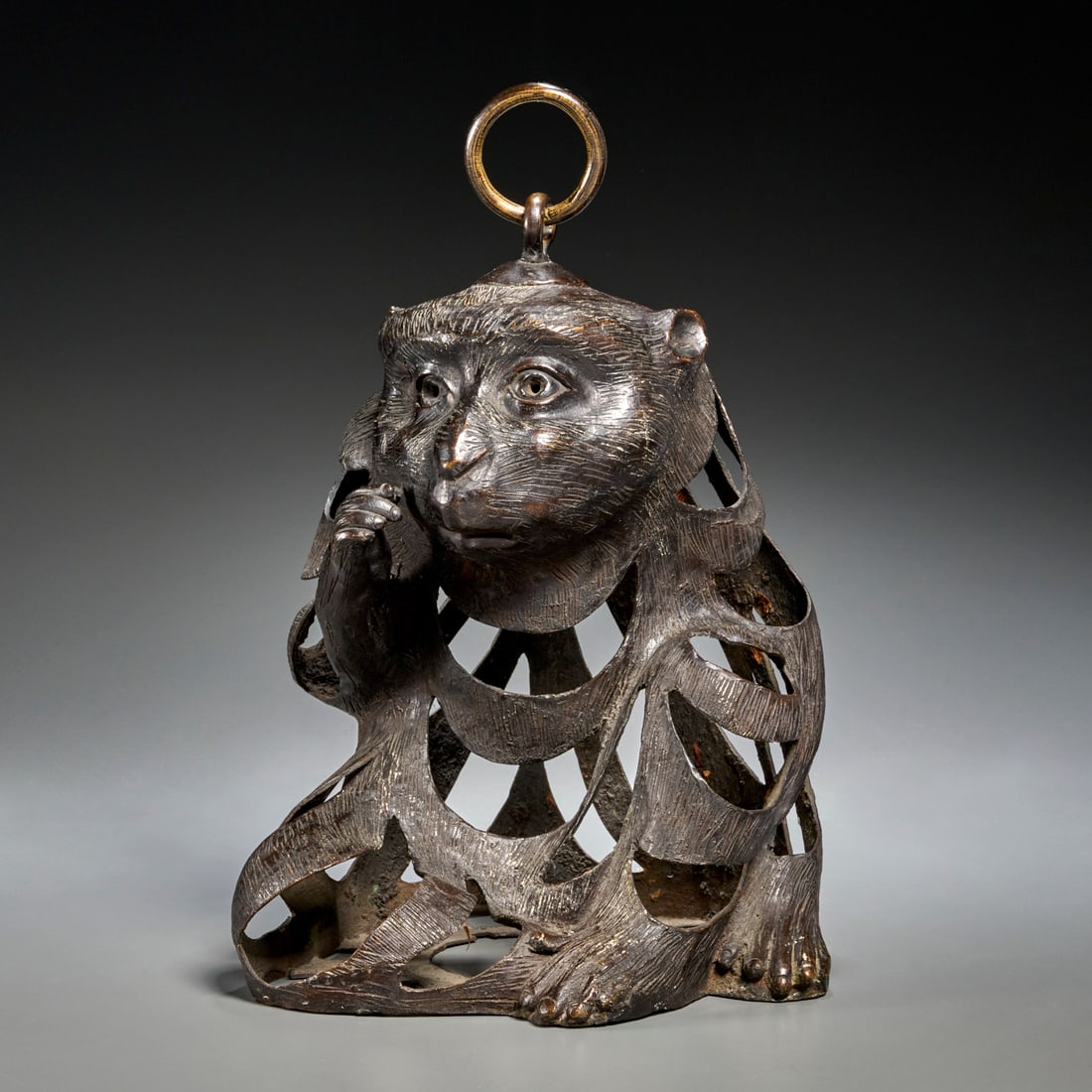 Japanese patinated bronze monkey lantern (1 of 5)