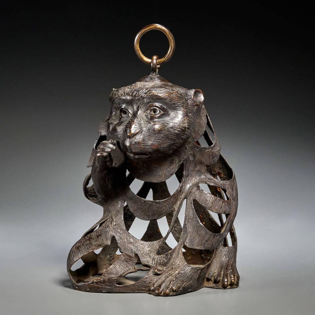 Japanese patinated bronze monkey lantern