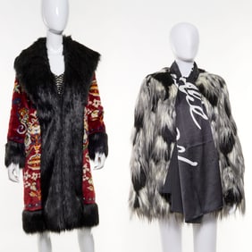 (2) Adrienne Landau faux fur coats