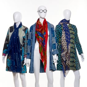 Group of Indian textile jackets, blues