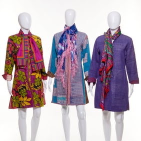 Group of Indian textile jackets, purples