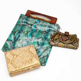 Group (3) of snakeskin handbags
