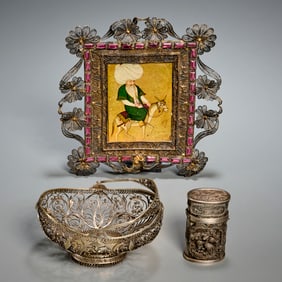 (3) Asian silver filigree table accessories
