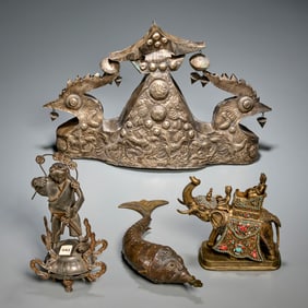 Chinese, Tibetan and Indian mixed metalware group