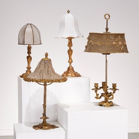 Group (4) Louis XV style bronze table lamps