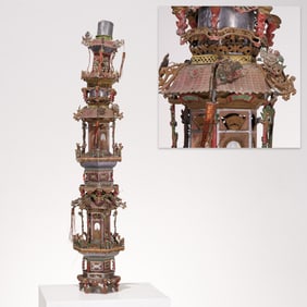 Large antique Chinese pewter pagoda model