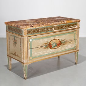Antique Louis XVI style paint decorated commode
