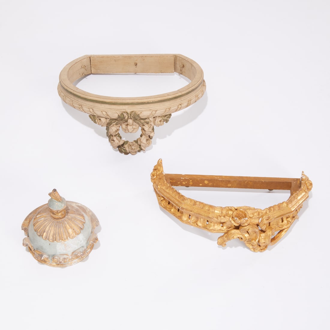 (3) Antique Continental bed crown elements (1 of 6)