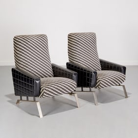 Gianfranco Frattini (attrib), pair lounge chairs