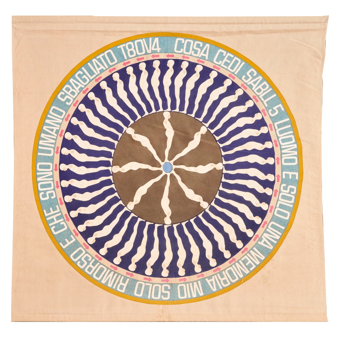 Ernest Trova, felt and linen banner, 1968: Ernest Trova, felt and linen banner, 1968, Ernest Tino Trova (American, 1927-2009), "Falling Man" series, fabricated by Betsy Ross Flag and Banner Co, numbered 18/20, signed on label verso, 70.5"h x 7