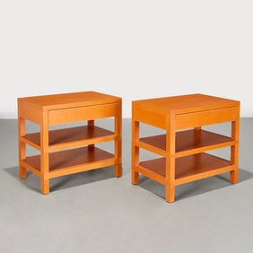 Dominic Chambon, pair leather wrap end tables