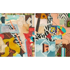 Bruce Helander, (2) mixed media collages on paper