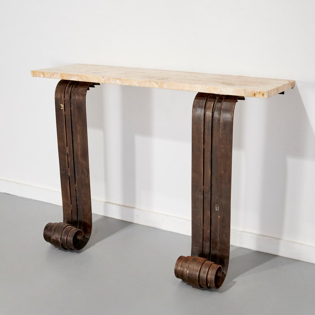 Art Deco marble top iron wall mount console (1 of 7)