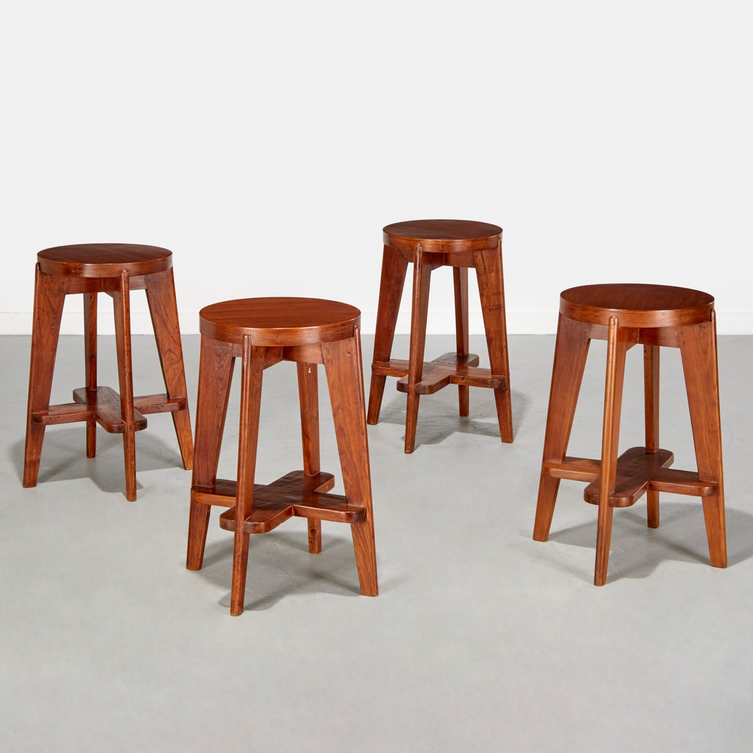 Pierre Jeanneret, (4) teak stools (1 of 7)