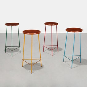 Pierre Jeanneret for LeCorbusier, (4) teak stools